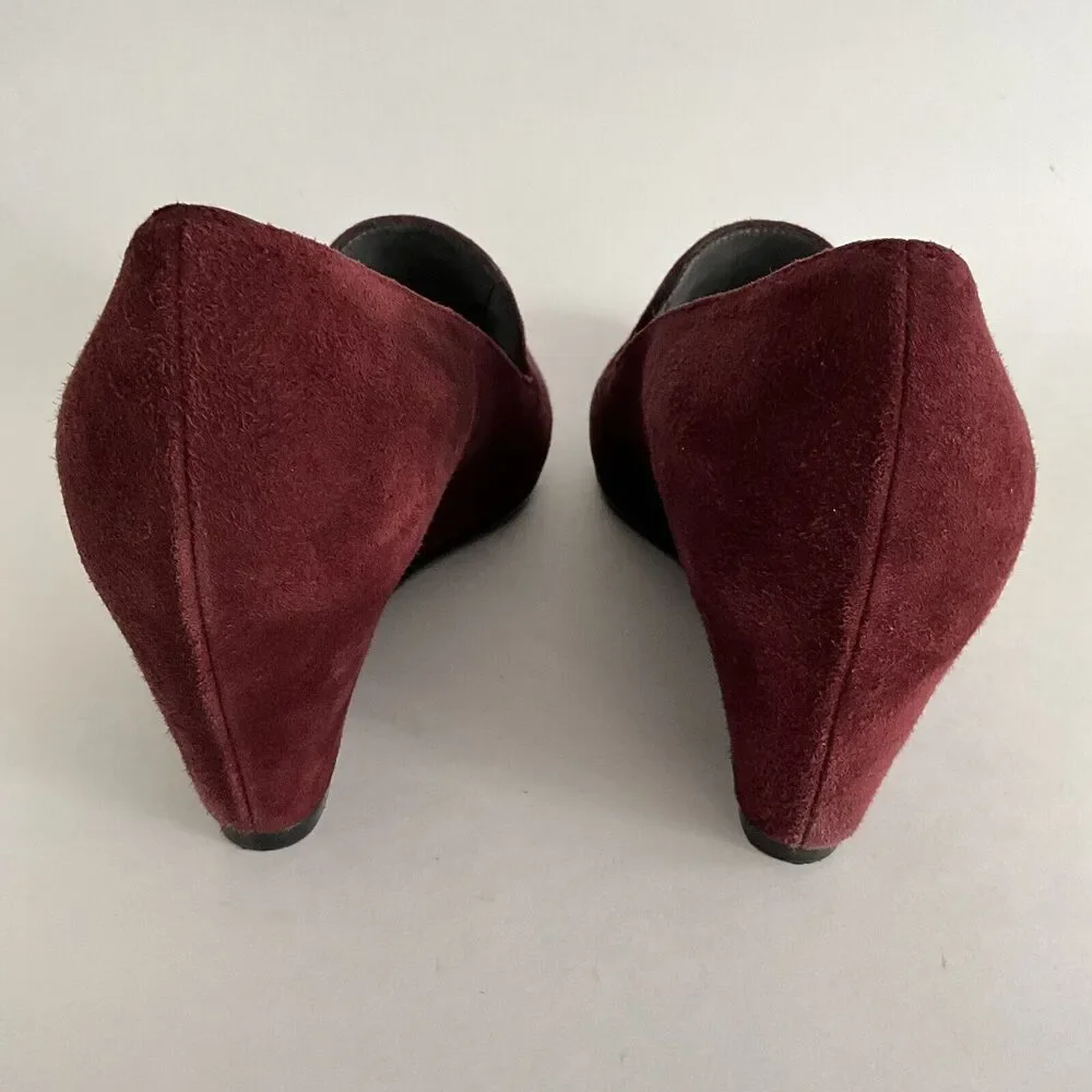 Stuart Weitzman Wedge Burgundy Slip-on Pumps 10 - Picture 7 of 13